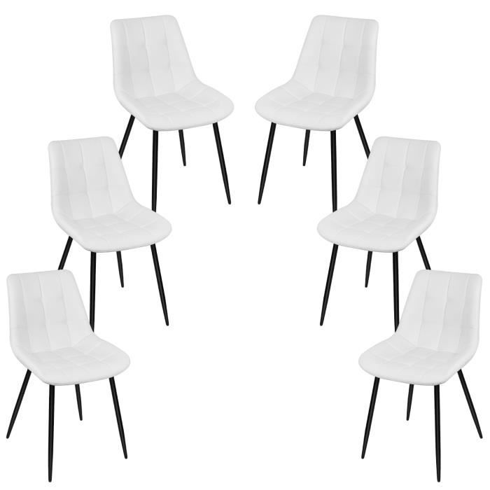 Set de 6 Chaise à manger en cuir synthétique BLANC Willonin® Tabouret avec dossier en Grille carré pour cuisine bureau salon
