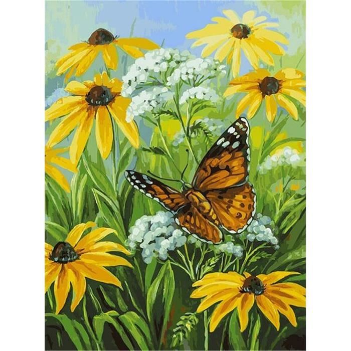 YEESAM ART Peinture par Numero Adulte Papillon Amour Fleurs
