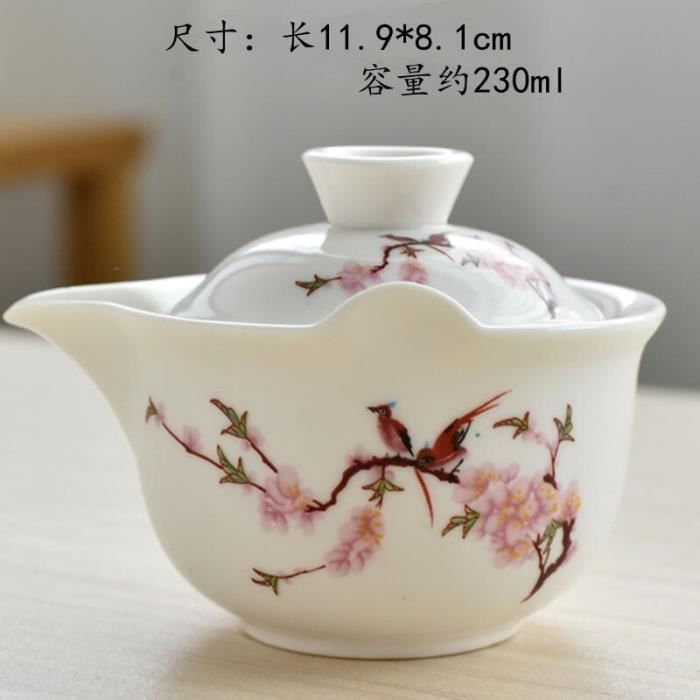 Gaiwan Céladon 140 Ml - Soupière à Thé Fleurs Porcelaine - Service Kung Fu Tea - Théière Chinoise Traditionnelle Pour Amateurs De Thé