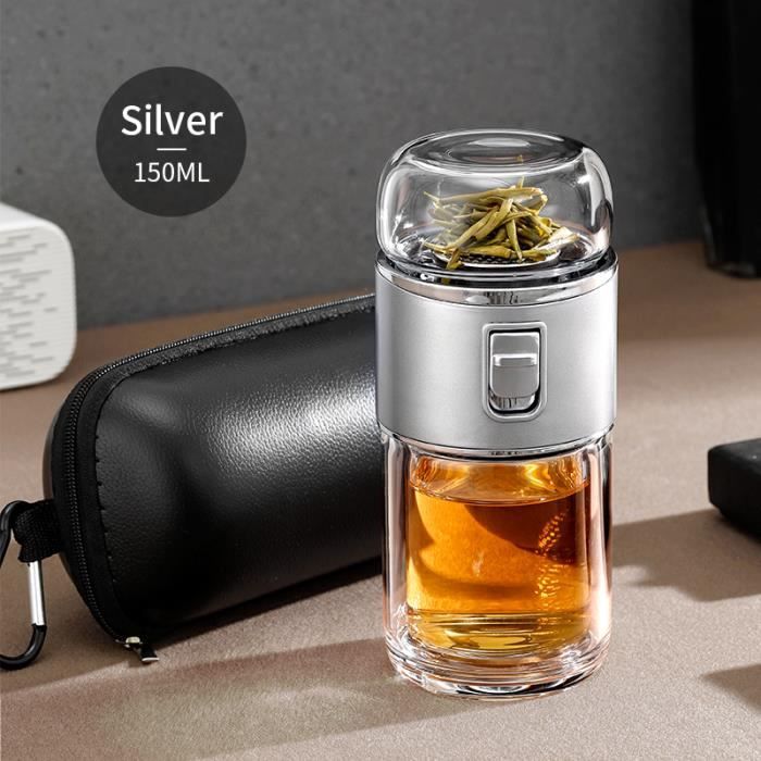 LEKEFETO Bouteille à Thé 1L En Verre Borosilicate Avec Passoire Et Brosse - Isotherme Double Paroi