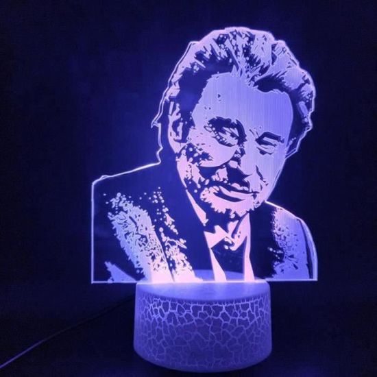 Lampe 3D Johnny Hallyday Personnalisable - 16 Couleurs, Veilleuse LED Avec Message | Cadeau Fan Officiel