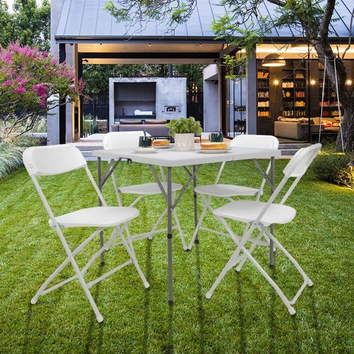 Table De Camping Pliante Carrée Bonnlo - 86x86x74 Cm, Blanc - Pour Jardin, Pique-Nique, Balcon - Portée 150 Kg