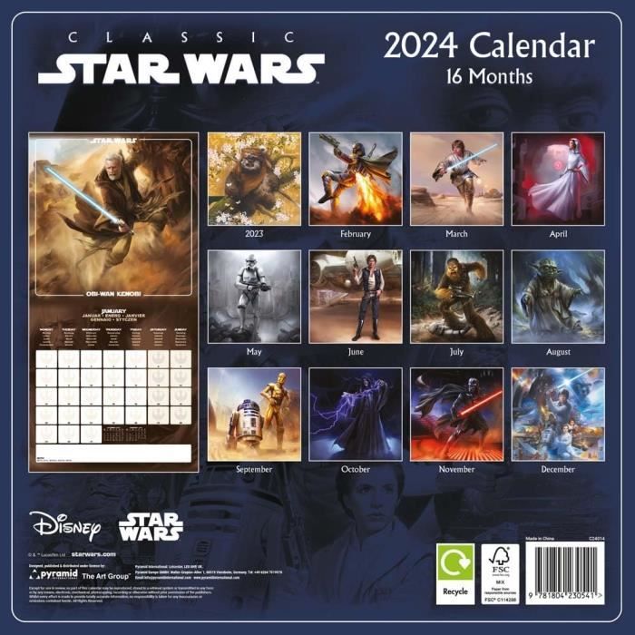 Star Wars Calendrier 2024 (design classique) Agenda mensuel 30 cm x