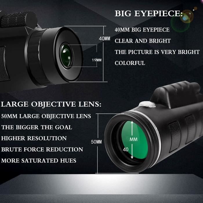 Monoculaire Puissant Autofocus, 12x50 HD Télescope Monoculaire,