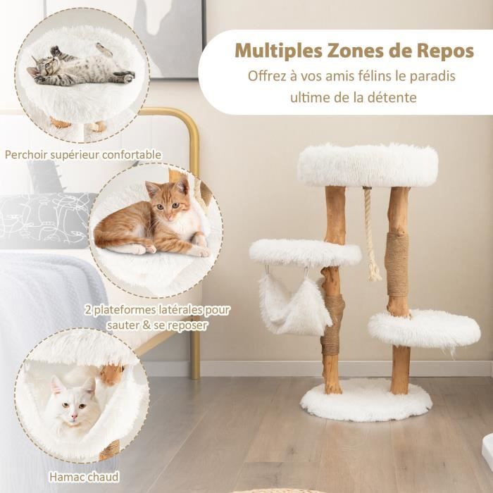 Arbre à Chat XXL 117 Cm Forme Hamburger - 4 Plateformes, Griffoirs Sisal, Condo, Panier - Pour Chat, Chaton (design Ludique) - 9