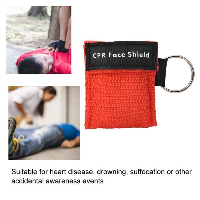 20pcs CPR Masque Porte-Clés Kit D'urgence Barrière Respiratoire Porter Secours Boucliers De Visage Avec Barrière De Respiration À Sens Unique Pour Les Premiers Secours Ou La Formation Aed(Rouge, Noir
