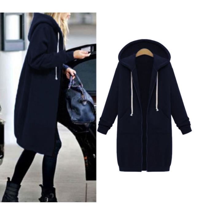 Sweat à Capuche Surdimensionné à Manches Longues Pour Femme, Pull Décontracté Et élégant Pour Sortir, Bleu Marine, L