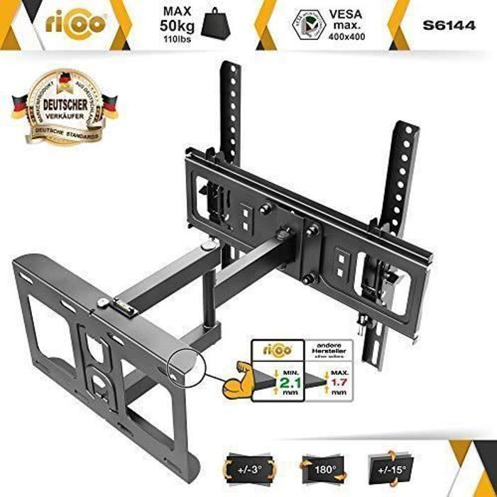 Support TV Mural RICOO 32-55 Pouces Orientable Inclinable - Bras Articulé VESA Jusqu'à 50kg