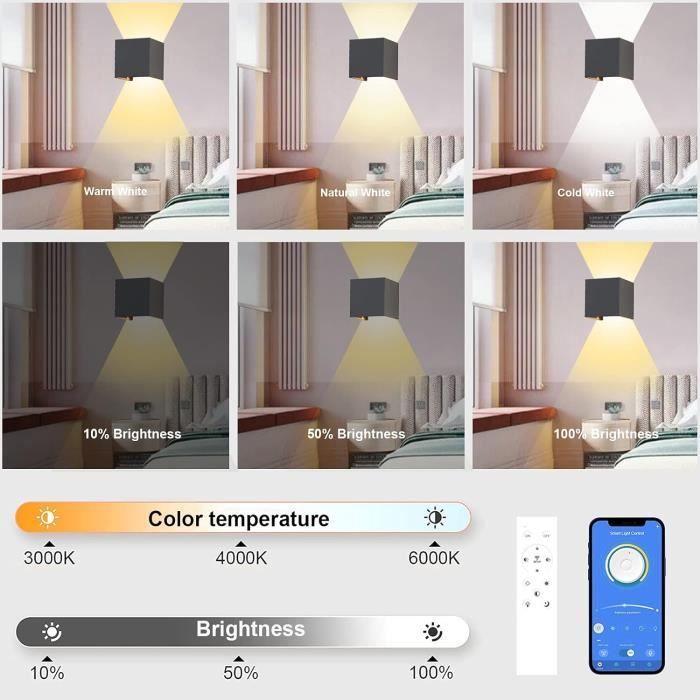 Appliques Murales LED Sans Fil Rechargeables - 2 Pièces, 5000mAh, RGB Et Dimmable, Pour Salon Ou Chambre