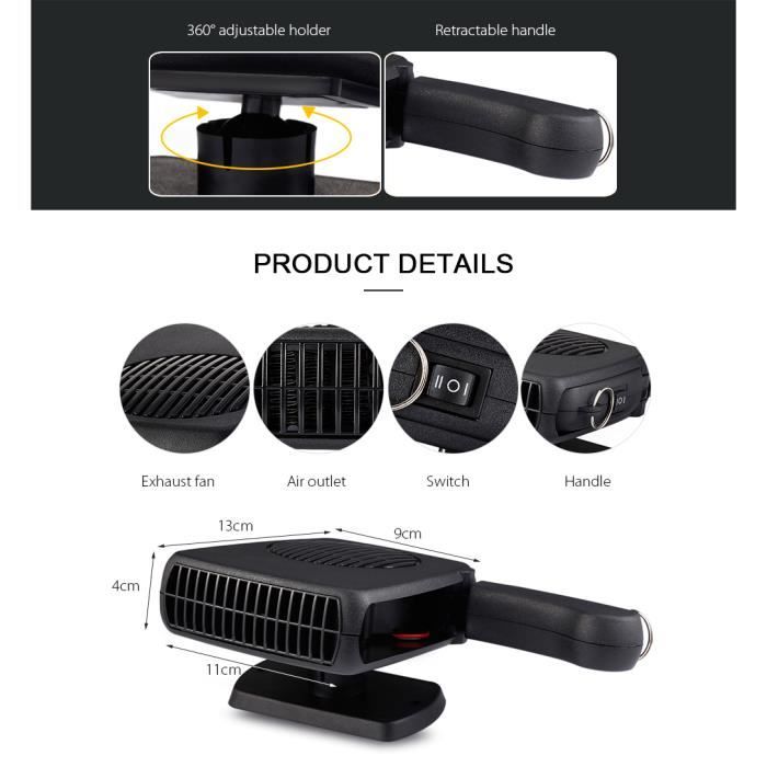 Ventilateur De Chauffage De Voiture 4 En 1 200 W 12 V/24 V Portable Pour Dégivrage De Pare-brise De Voiture