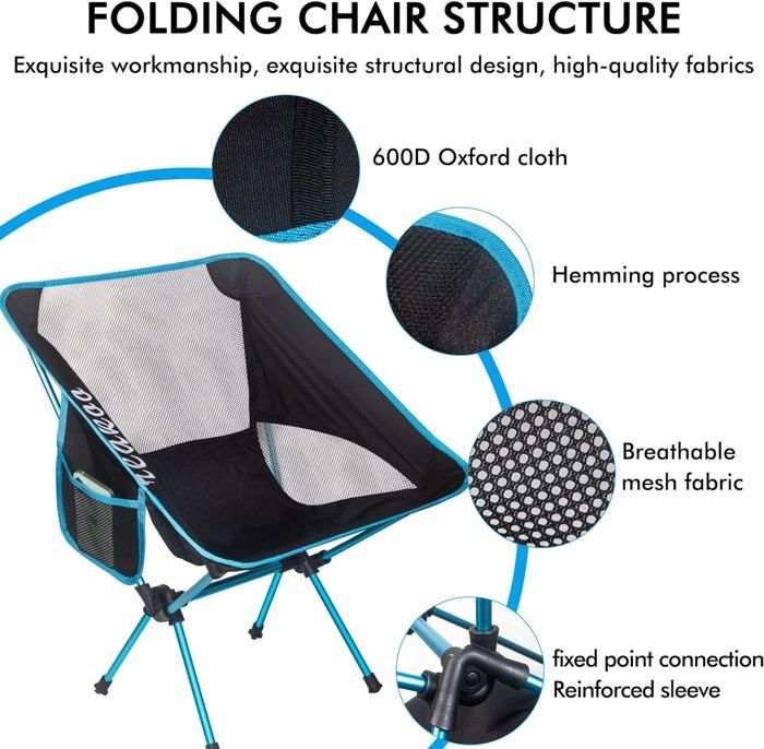 Chaise De Camping Pliable KUNANG | Légère, Compacte Pour Randonnée, Pêche, Plage | Tissu Oxford 600D Résistant
