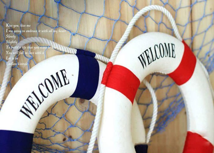 Décoration Bouée De Sauvetage 'Welcome On Board' - Taille 14/25 Cm - Style Nautique Méditerranéen - Pour Salon, Chambre, Bureau
