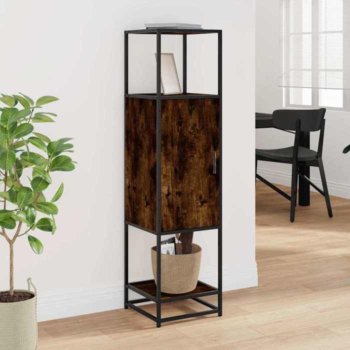 Armoire Haute En Bois D'ingénierie Et Métal - Chêne Sonoma - Rangement Spacieux Pour Salon, Salle à Manger Ou Bureau
