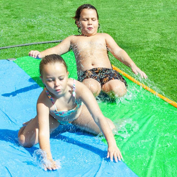Toboggan Aquatique Double Voie Tsunami – 4,88 M Avec Arroseurs – Ventriglisse – Pataugeoire – Dès 3 Ans