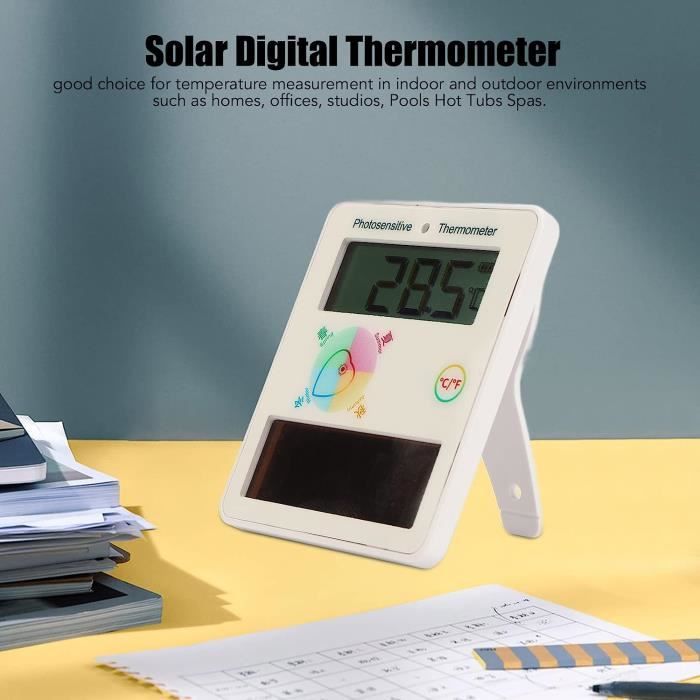 Thermomètre solaire d'intérieur et d'extérieur, grand écran, thermomètre  d'intérieur à énergie solaire avec support magnétique pliable, Fahrenheit  ou