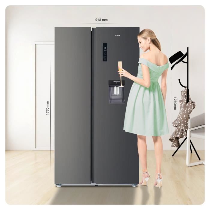  CHIQ Réfrigérateur américain CFD337NEI42 autoportant,  capacité totale de 337 litres, inox foncé, LED intégrés, 40 db, 12 ans de  garantie sur le compresseur  Review Analysis