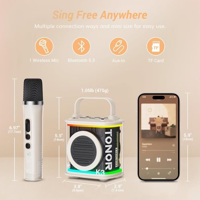 Micro Karaoke HAUT-PARLEUR DE KARAOKÉ Bluetooth Portable Avec 2 Microphones, Adapté Micro Karaoke Enfant