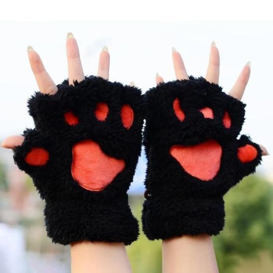 Gant De Griffe De Patte De Chat Pour Femmes Gants De Mitaine Sans Doigts  D'hiver Doux Pour L'intérieur Et L'extérieur Noir - Cdiscount Prêt-À-Porter