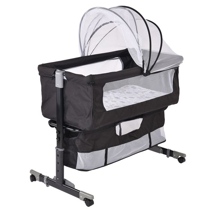 Berceau Bébé Pliable HUOLE 3 En 1 - Cododo Avec Matelas - 4 Hauteurs Réglables - Bleu Marine