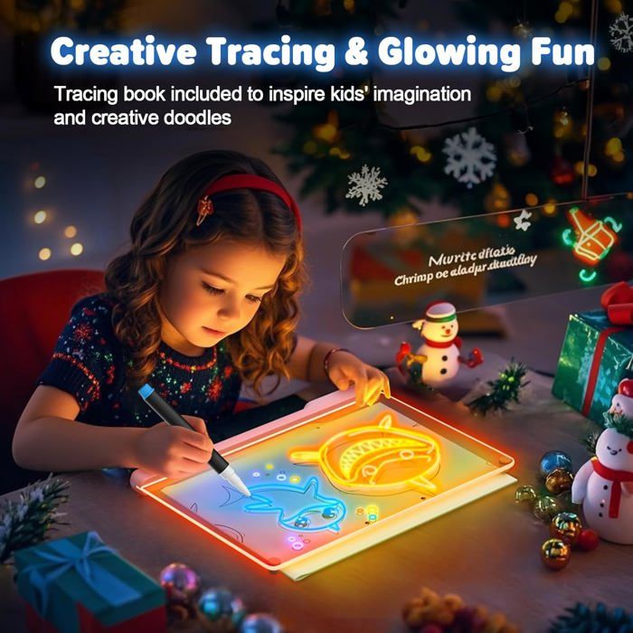 Tableau LED Rechargeable 41 Cm – 9 Modes Lumineux, Minuterie, Support, Feutres Inclus, Effaçable à Sec, Pour Enfants Et Ados