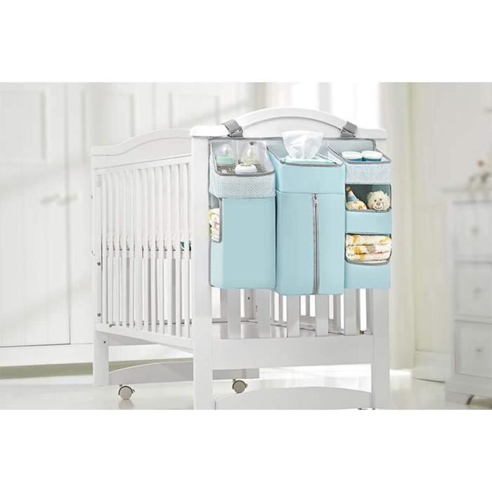 Panier Rangement Bébé LEADSTAR | 43,5x33x20 Cm | 3 Compartiments + 10 Poches | Toile Coton | Gris étoilé