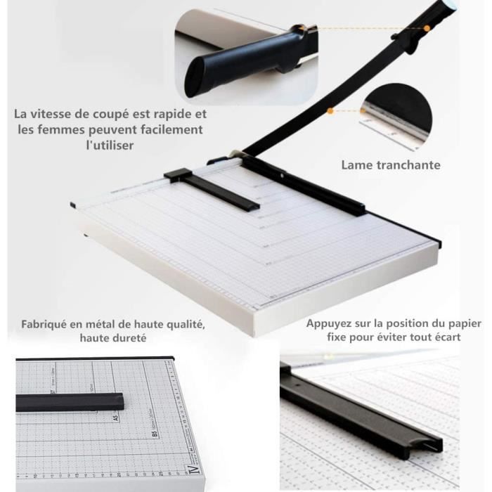 Massicot Guillotine Manuel A4 - Capacité 8 Feuilles, Lame Acier, Guide Précis, Sécurité - Pour Bureau, école, Scrapbooking - 4