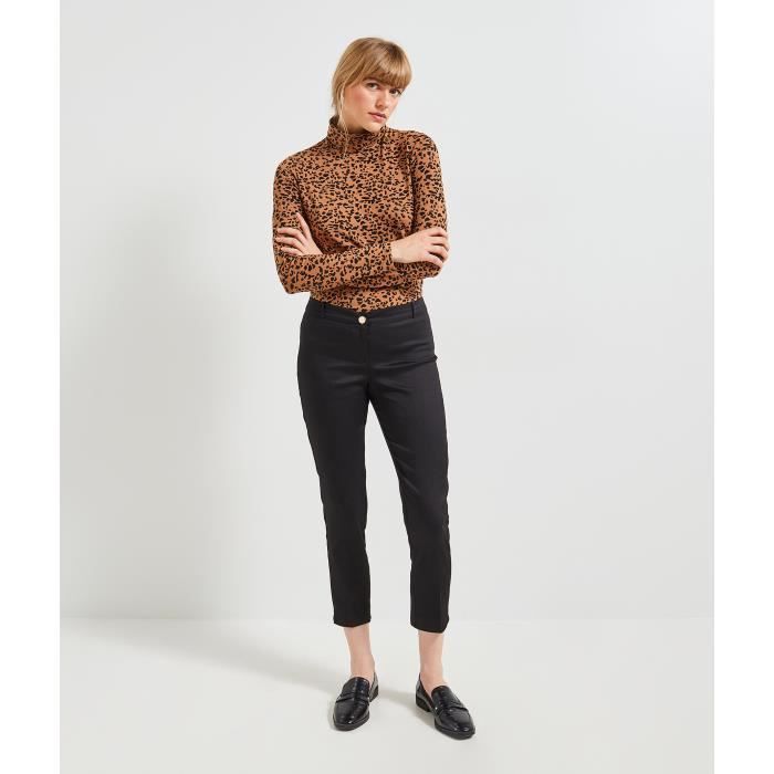 GRAIN DE MALICE T shirt col roul imprim femme Marron fonc