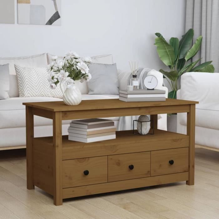 ABB Table basse Marron miel 102x49x55 cm Bois massif de pin - Qqmora ...