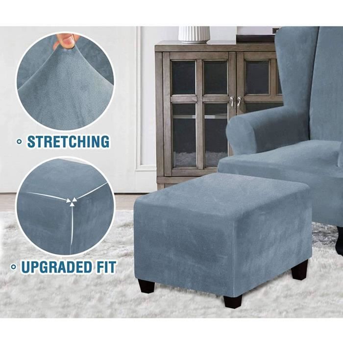 Housse De Pouf Extensible En Velours - Gris Clair, Taille Medium (68-81cm) | Lavable, Anti-Rides, Protection Amovible - 6