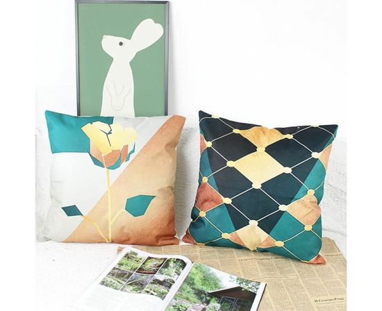 Housses De Coussin Bohème En Lin - Lot De 2 - 45x45 Cm - Motif Ethnique - Pour Salon, Chambre, Extérieur - Vert Et Bleu