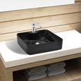 🐣6109Lavabo Vasque à poser Salle de Bain Lave Main Haut de Gamme carré à trou pour robinet - Noir pour salle de bain-0