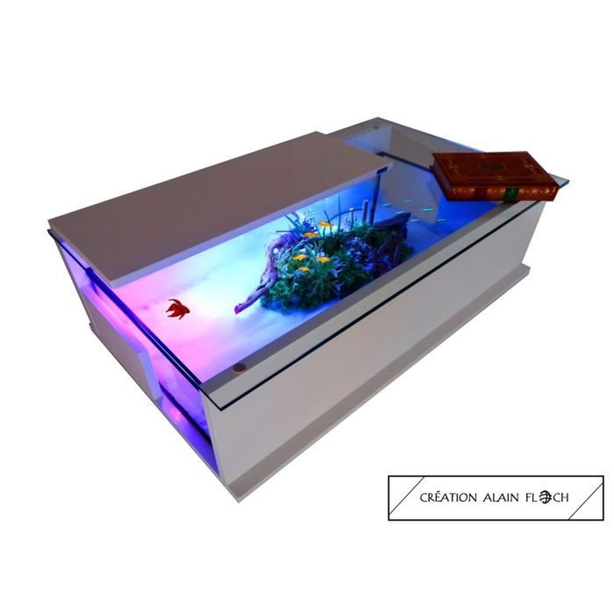 Table Basse Aquarium Terrarium Blanca Avec 5 Roulettes Design 30