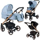 EMJOT NERI RoseGold Trio - Poussette 3en1 - Landau, hamac, siège auto "i-Size" - Inclus sac à langer+accessoires - Bleu Pastel