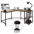 Bureau d'Ordinateur d'Angle MIADOMODO - Étagères, 138x138x76 cm, MDF, Cadre en Fer, Style Industriel