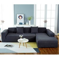 Housse de canapé de protection 3 + 3 places en L d'angle en polyester pour meubles de maison douce luxueuse - Gris foncé