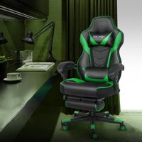 PULUOMIS Chaise gaming, Fauteuil gamer ergonomique, Chaise de bureau, Appui-tête, Support lombaire, Hauteur réglable, Vert et Noir