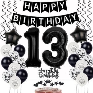 BOUGIE ANNIVERSAIRE Noir Blanc Ballons 13e anniversaire Décoration,Anniversaire 13 ans garçon fille Décoration de gâteau 13 anniversaire garçon.[Q3127]