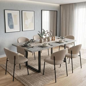 Table extensible 180-240 cm + 6 chaises tissu bouclette écru - VENTER | Maison et Styles