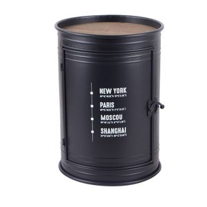 Pouf bidon avec coffre de rangement en métal noir style industriel | Truffaut