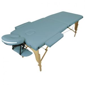TABLE DE MASSAGE - TABLE DE SOIN Table de massage pliante 2 zones en bois avec panneau Reiki + Accessoires et housse de transport - Bleu pastel - Vivezen