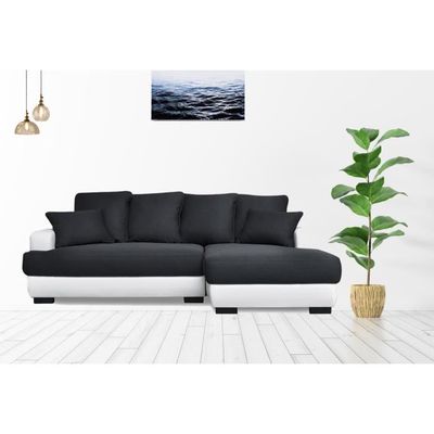Homy Casa Canapé Dangle Droite Convertible 4 Places Tissu Gris Foncé Et Blanc Avec Deux Coussins Et Rangement