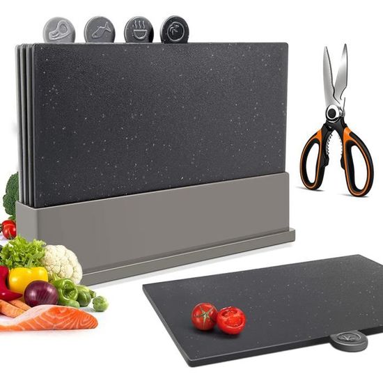 Set 4 planches à découper plastiques avec support - Antidérapantes