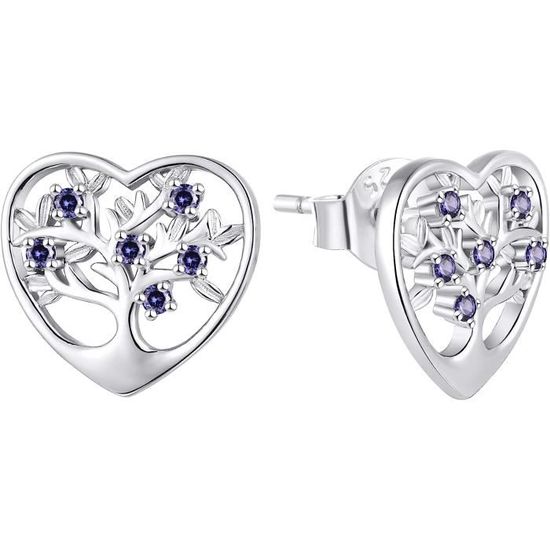 Boucles D'Oreilles Arbre De Vie Avec Cœur - Bijou Personnalisable Pierre De Naissance | Cadeau Anniversaire Fête Des Mères