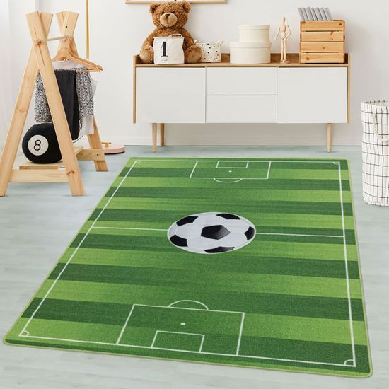 Tapis Football Intérieur 100x150 Cm - Motif Ballon 3D, Antidérapant, Poils Ras, Lavable En Machine, Pour Salon Ou Chambre - 8
