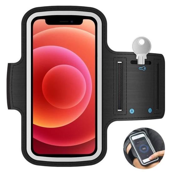 Brassard De Sport Sans Rebond Pour IPhone 12 Mini - Léger Et Imperméable à La Sueur - Réglable 23-45 Cm - Avec Bandes Réfléchissantes