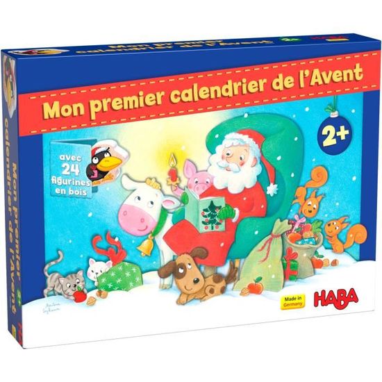 HABA - Mon Premier Calendrier de l’Avent - 24 Pièces en Bois, 24 Chapitres à lire et Décor en 3D - Calendrier Noël pour Enfants
