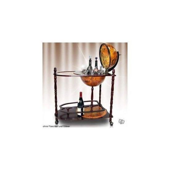 Bar Globe Porte Bouteilles et Verres en Bois /à Roulettes Motif Mappemonde Jago