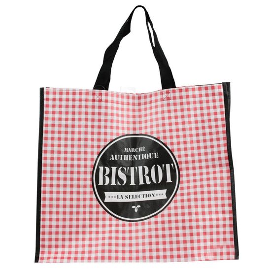 Sac de shopping cabas 40x45x20 cm SIERO noir motif vichy rouge