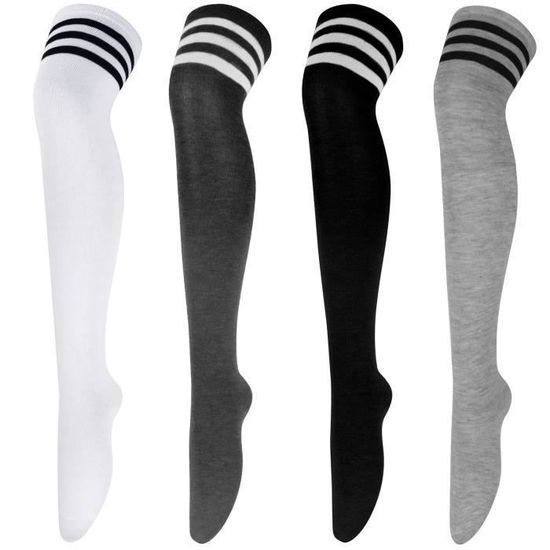 4 paires de chaussettes hautes au dessus du genou chaussettes hautes en coton extra longues pour femmes Cdiscount Sport