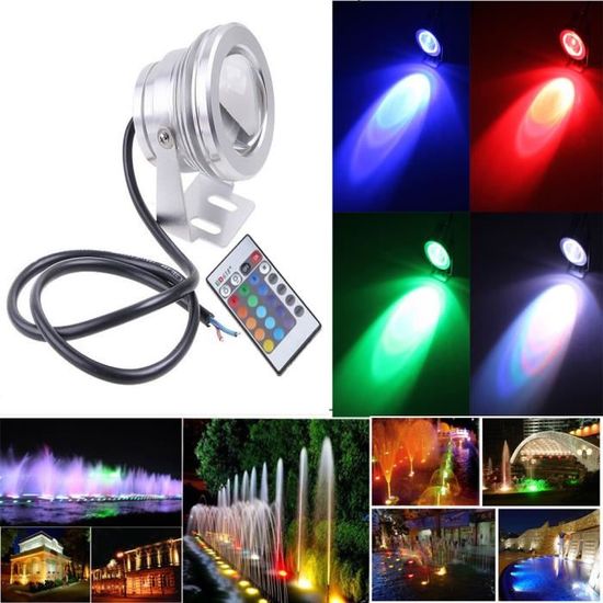 10W RGB Ampoule LED Projecteur orientable etanche de l'exterieur en lumiere de 16 couleurs 12V + Telecommande